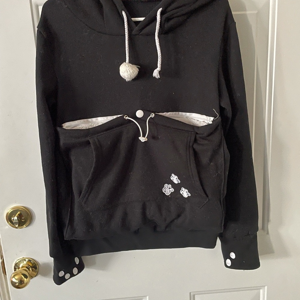 Hooded Kangaroo Cuddle Pouch Sweatshirt Pocket Animal Ear Hooded - Black - S